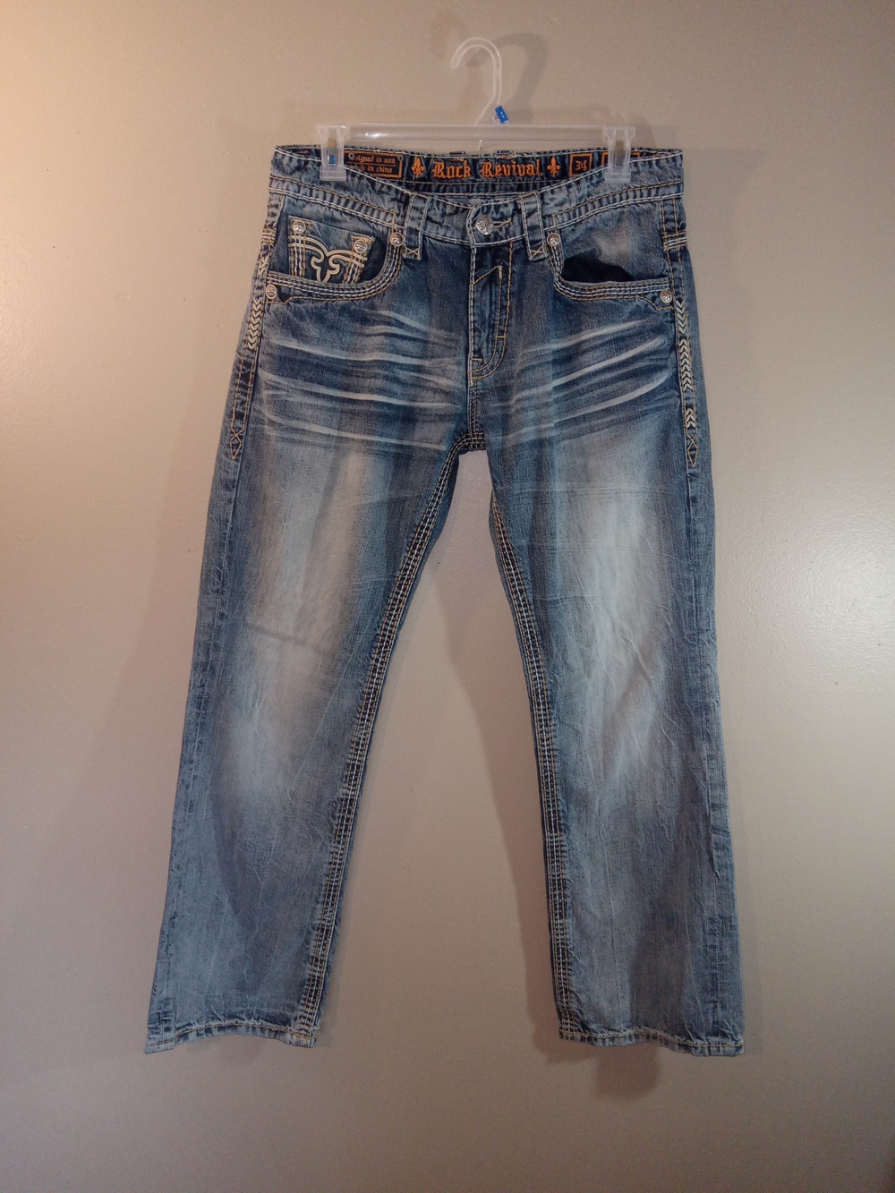Rock Revival Dan Men's Faded Light Blue Straight Jeans